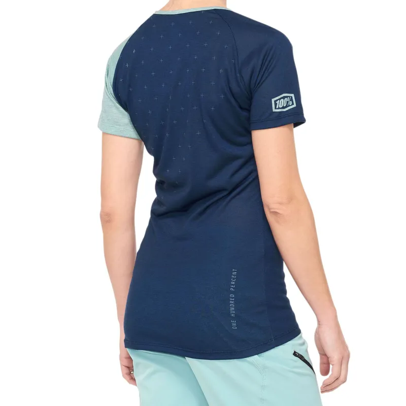100 Percent Airmatic Womens Short Sleeve Jersey - Navy/Seafoam 4 100 Percent Airmatic Womens Short Sleeve Jersey - Navy/Seafoam - Image 2