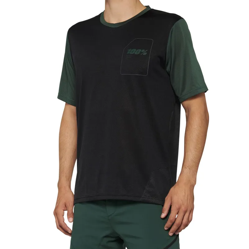 100 Percent Ridecamp Men's Short Sleeve Jersey - Black/Forest Green 3 100 Percent Ridecamp Men's Short Sleeve Jersey - Black/Forest Green