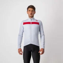 Castelli Puro 3 Thermal Men's Long Sleeve Jersey - Silver Grey/Red -CycloPro Shop CS18511SILGrayREDReflex