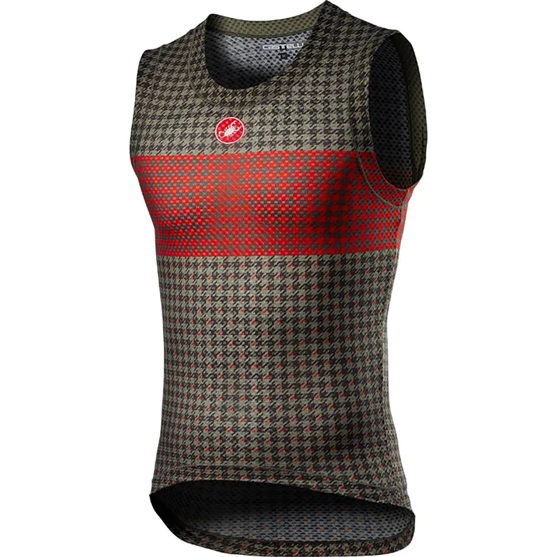 Castelli Pro Mesh Mens Sleeveless Base Layer - Bark Green/Fiery Red 5 Castelli Pro Mesh Mens Sleeveless Base Layer - Bark Green/Fiery Red - Image 3