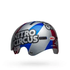 Bell Local BMX/Skate Helmet - Nitro Circus Gloss Silver/Blue/Red -CycloPro Shop bell local bmx skate helmet nitro circus gloss silver blue red back left 1
