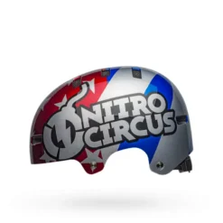 Bell Local BMX/Skate Helmet - Nitro Circus Gloss Silver/Blue/Red -CycloPro Shop bell local bmx skate helmet nitro circus gloss silver blue red left 3